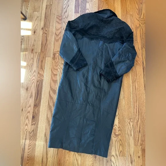 Vintage Greg Bell Black Genuine Leather Trench Coat Jacket S - Picture 8 of 10